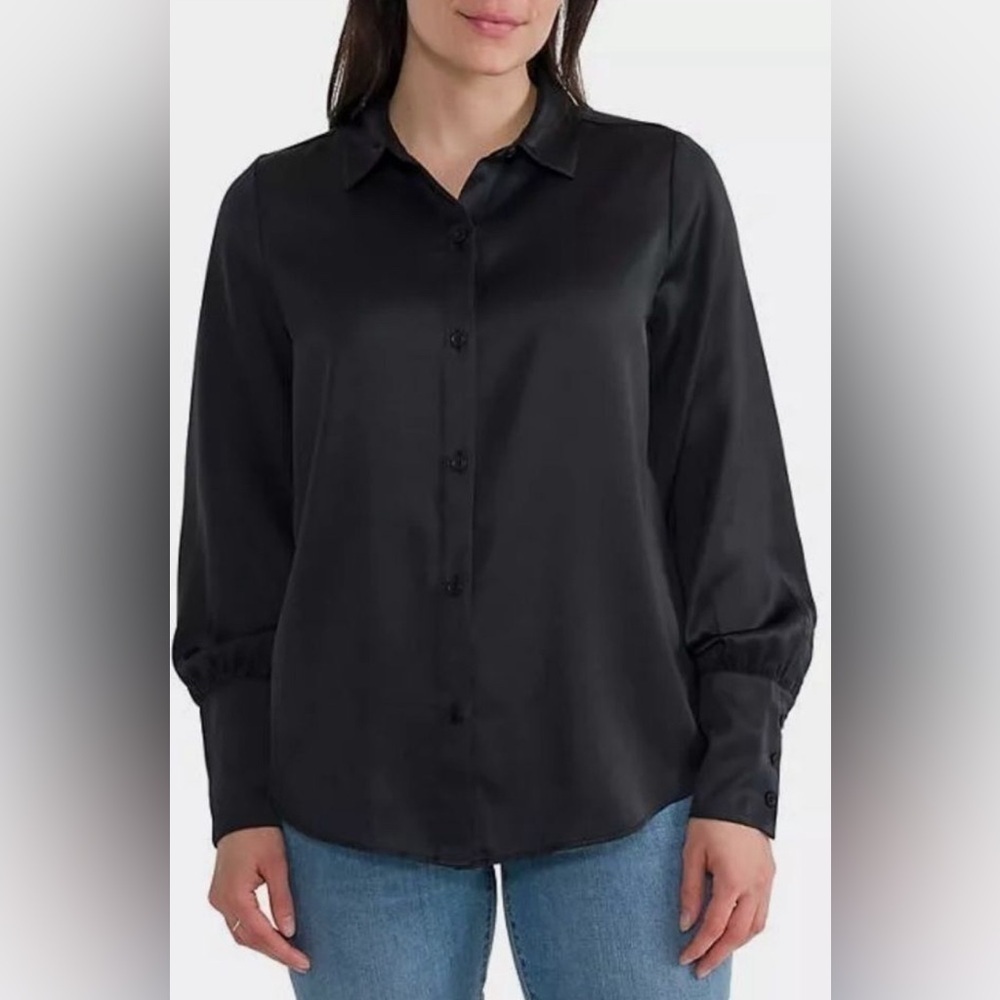 NWT Joie Limited Edition Women’s Satin Long Sleeve Button Up Blouse XXL Black - Picture 2 of 11